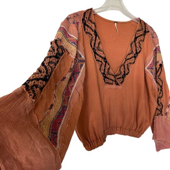 Free People S Cross Country Boho Embroidered Sienna Bell-Sleeve Top - Picture 12 of 12